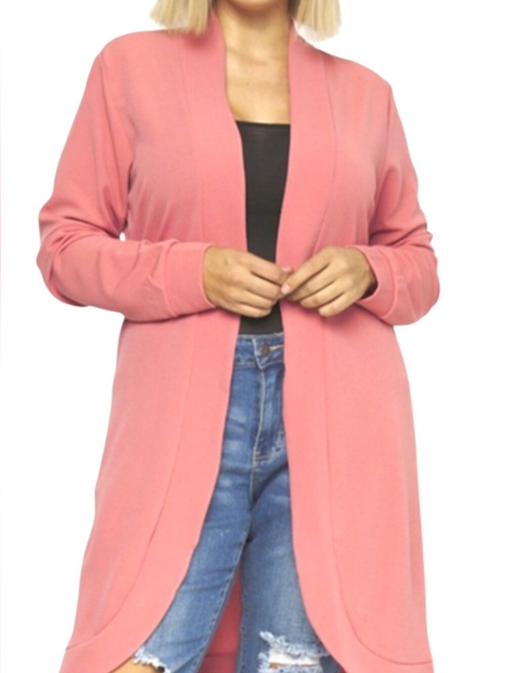NWT DOUBLE JU Mauve Open Front Long Sleeved Cardigan Stretchy Plus Size 1X NEW